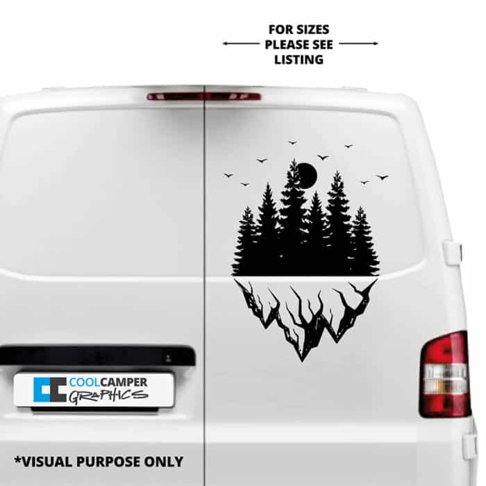 Transporter Camper Van Rear Mountain Over Trees Graphic