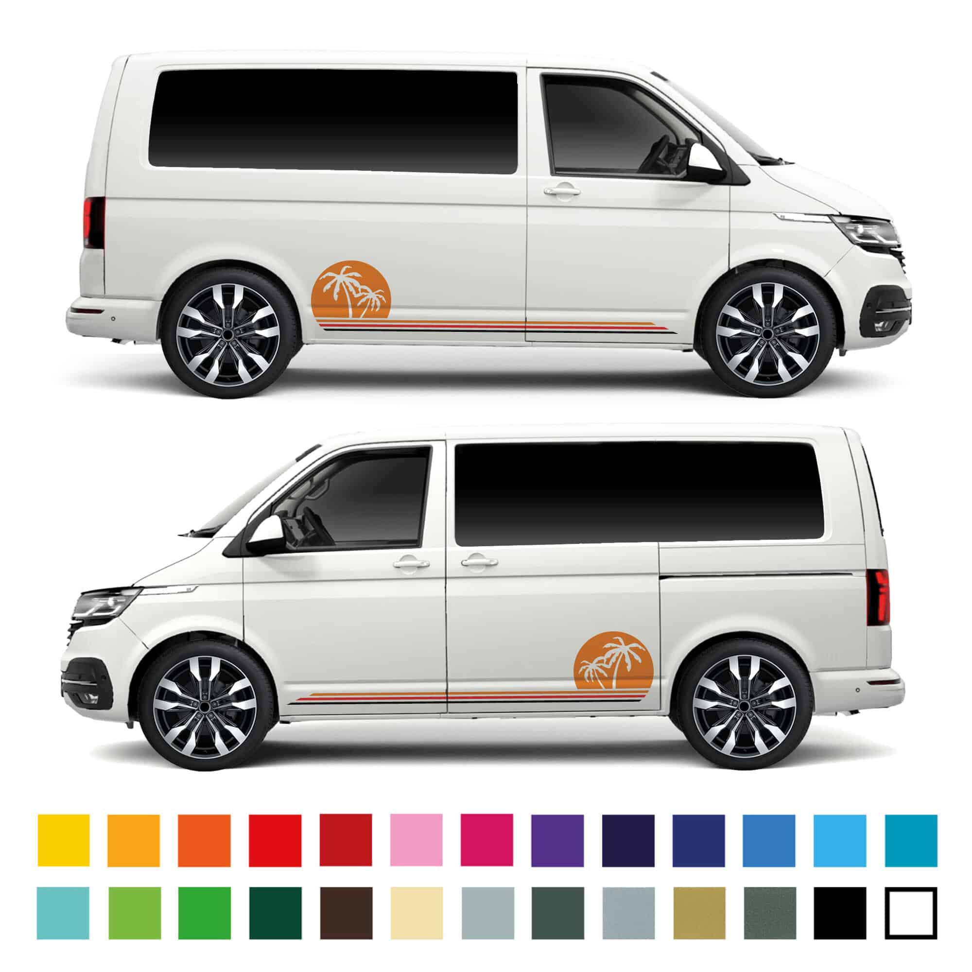 Vw Volkswagen Transporter Camper Van Palm Sunrise Side Stripes Graphics Decals